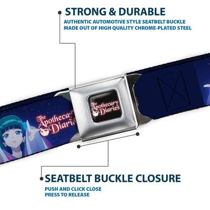 THE APOTHECARY DIARIES Title Logo Full Color Black/Red/White Seatbelt Belt - THE APOTHECARY DIARIES Maomao Hands Out Pose and Title Logo Purples Webbing