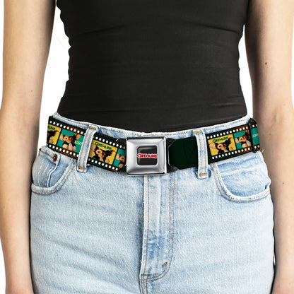 GREMLINS Title Logo Full Color Black/White/Red Seatbelt Belt - Gremlins GIZMO Film Strip Pose Blocks Webbing