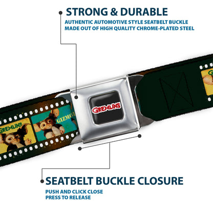GREMLINS Title Logo Full Color Black/White/Red Seatbelt Belt - Gremlins GIZMO Film Strip Pose Blocks Webbing