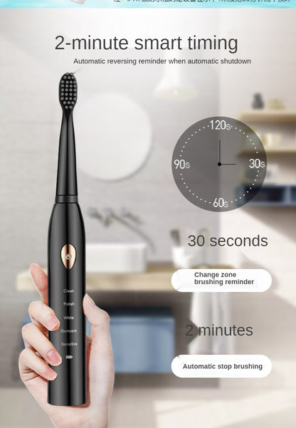 Jianpai Adult Black White Classic Acoustic Electric Toothbrush Adult 5-gear Mode USB Charging IPX7 Waterproof Acoustic Electric