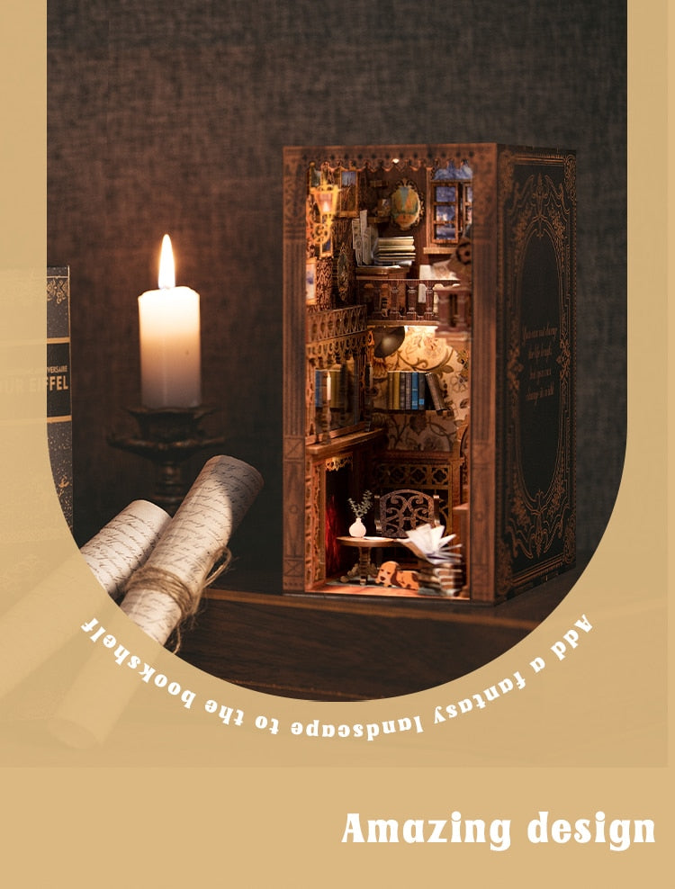 CUTEBEE DIY Book Nook Miniature House Dollhouse Booknook Touch Light Model Building Toy for Decoration Gifts Magic Pharmacist