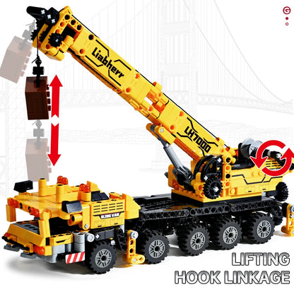 City Technician Construction Engineering Mobile Crane Vehicle Bricks Set Building Blocks Creative Kids Toys For Children Gifts