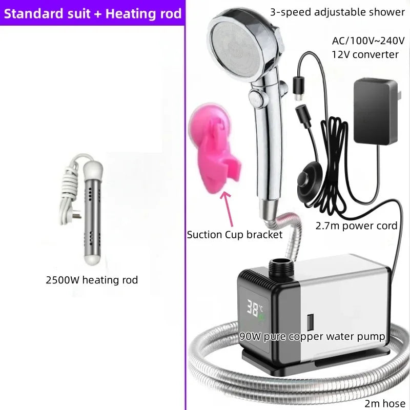 Portable Mobile Simple Shower Household Shower Equipment Outdoor Camping Bathing Electric Water Pump Pure Copper Brushless Motor