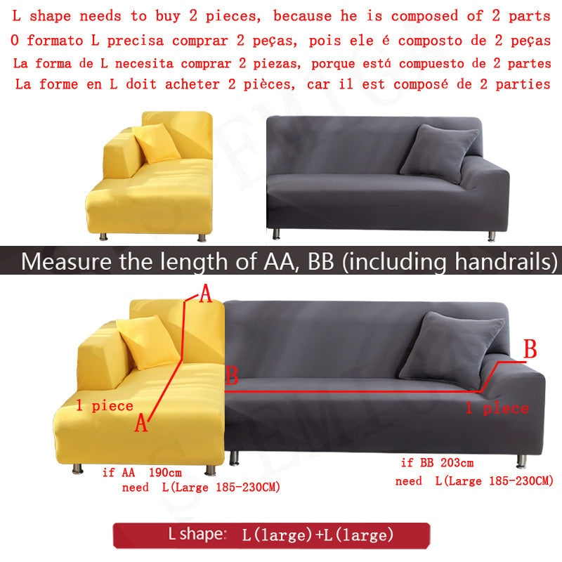 Elastic Solid Sofa Covers - Protect Your Couch and Armchair from Pets with Durable Slipcovers - Suitable for L-shaped Sofas and Chaise Longues