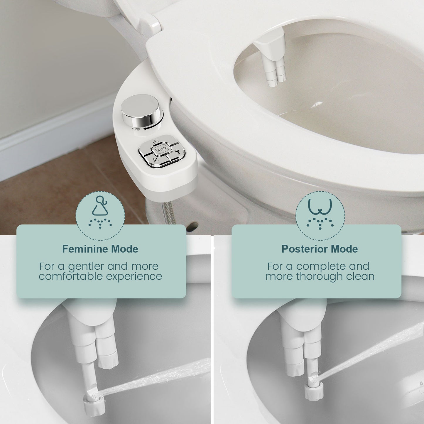 Hygienic Non-Electric Button Bidet - Dual Nozzle Fresh Water Toilet Seat Attachment with Self-Cleaning and Frontal/Rear Wash Functions