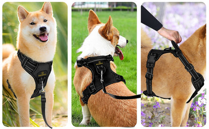 MASBRILL Dog Harness Pet Reflective Nylon No Pull Adjustable Medium Large Naughty Dog Vest Safety Vehicular Lead Walking Running
