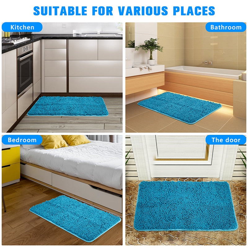 Floor Mat Thickened Rubber Bottom Chenille Carpet Bedroom Home Living Room Door Bathroom Absorbent Nonslip Door Mat