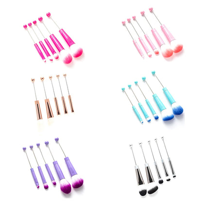 5Pcs Beaded Eyeshadow Brush Diy Beaded Cosmetic Brush Make Up Brushes Tool Kit Metal Handle Durable Eye Makeup Brushes