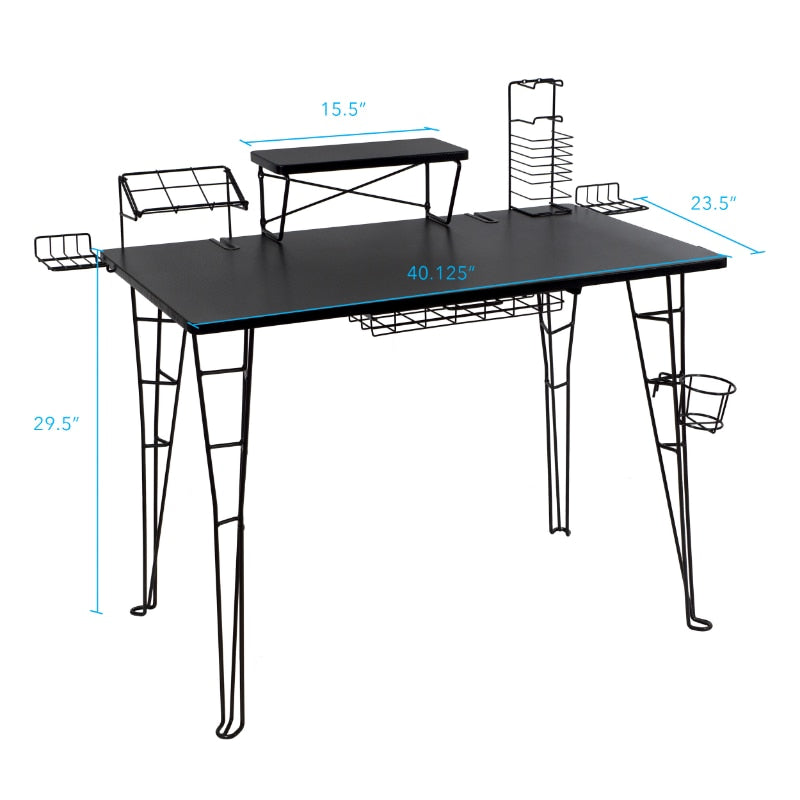 Atlantic Original Gaming Desk with 32" Monitor Stand, Charging Station and Gaming Storage, Black Carbon Fiber