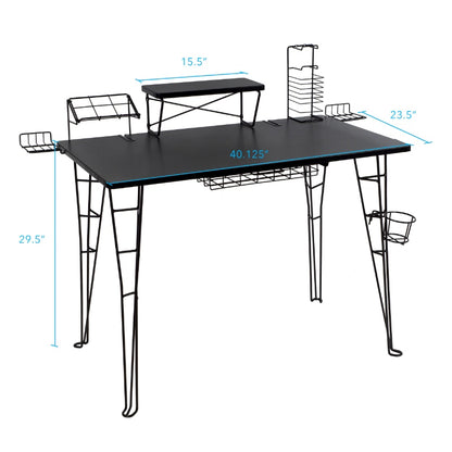 Atlantic Original Gaming Desk with 32" Monitor Stand, Charging Station and Gaming Storage, Black Carbon Fiber