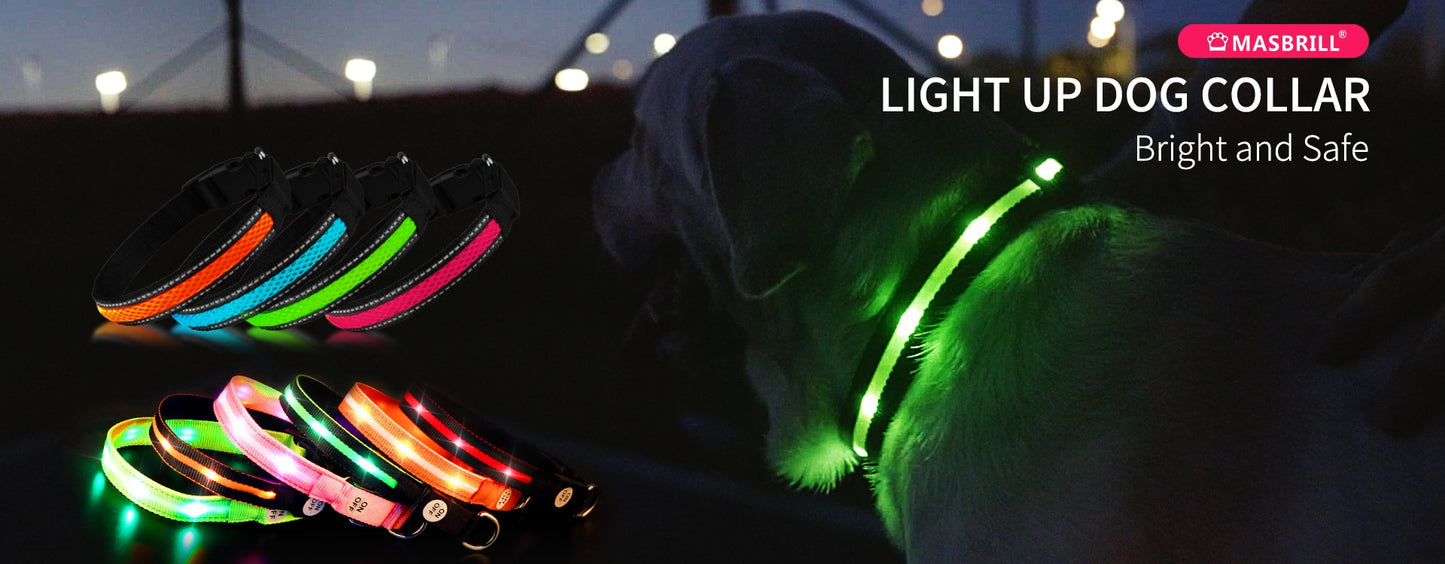 MASBRILL LED Dog Collar Luminous Pet Supplies Dog Collar Waterproof Safety Glow Necklace Flashing Lighting Up Collars Accessories