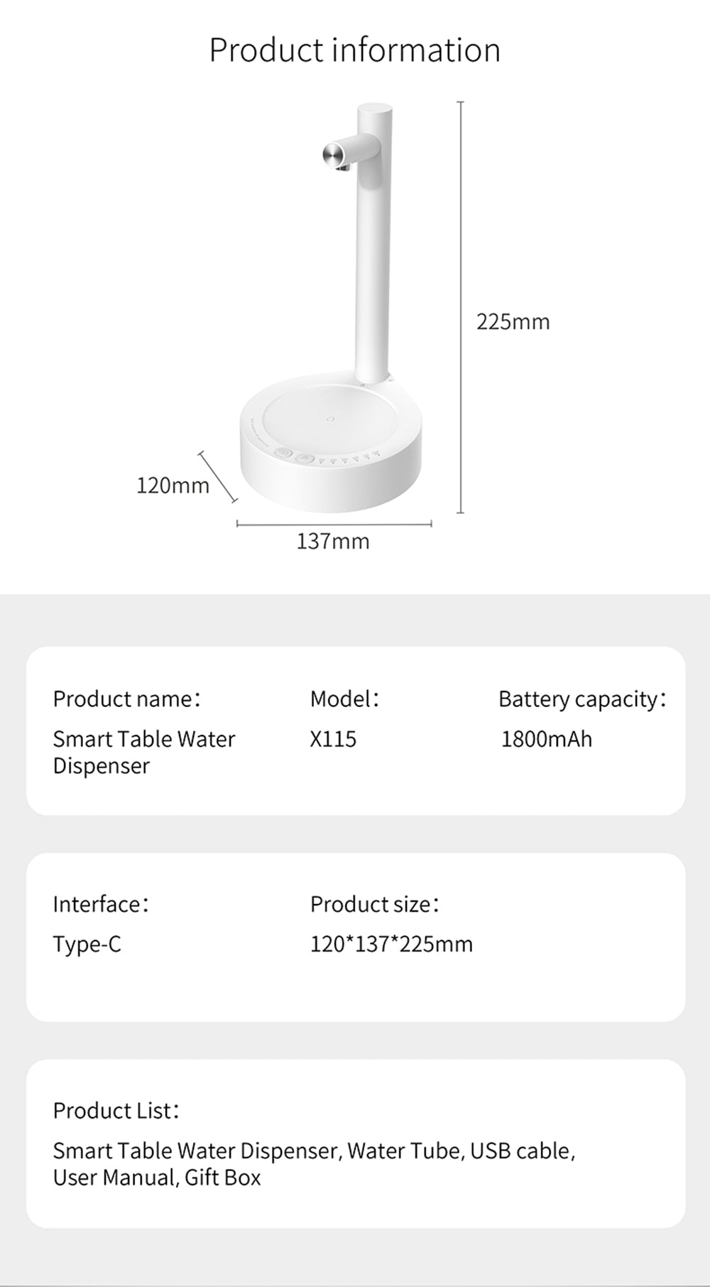 Electric Water Pump For Gallon Rechargeable Water Dispenser Bottle Barreled Smart Automatic Desktop Drinking Fountain Portable