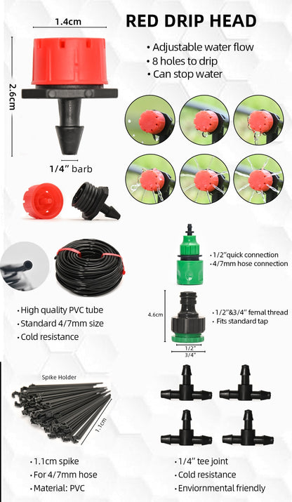 Adjustable Drippers Plant Watering Set - 5M to 60M Drip Irrigation System for Micro Garden Watering System