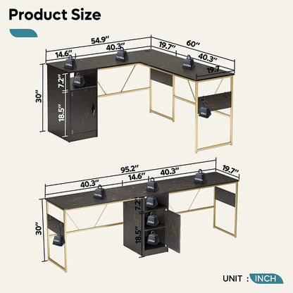 60 Inches L-Shaped Computer Desk with Storage Cabinet Corner Desk Home Office Desk Desk Table  Adjustable Computer Table