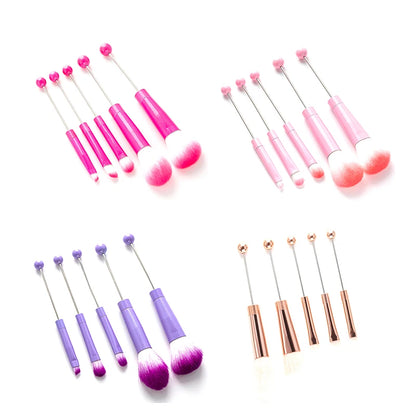 5Pcs Beaded Eyeshadow Brush Diy Beaded Cosmetic Brush Make Up Brushes Tool Kit Metal Handle Durable Eye Makeup Brushes