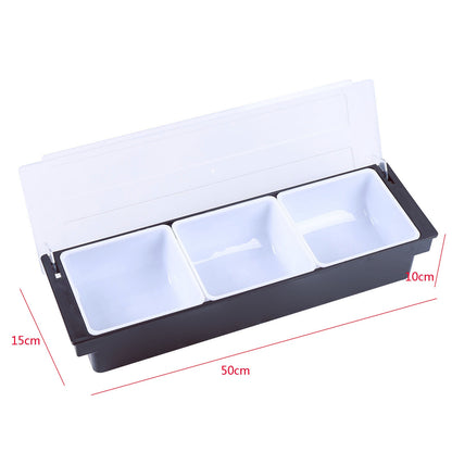 Condiment Server Condiment Dispenser Tray With Hinged Cover Strip Fruit Box Three Trays Suitable For Restaurant Buffet And Bar
