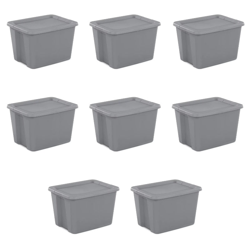 Sterilite 18 Gallon Tote Box Plastic, Gray, Set of 8