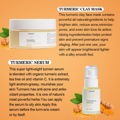 Turmeric Face Skin Care Set Lighten Dark Spots Brightening Anti Acne Aging Serum Oil Whitening Moisturizing Cream Skincare Clean