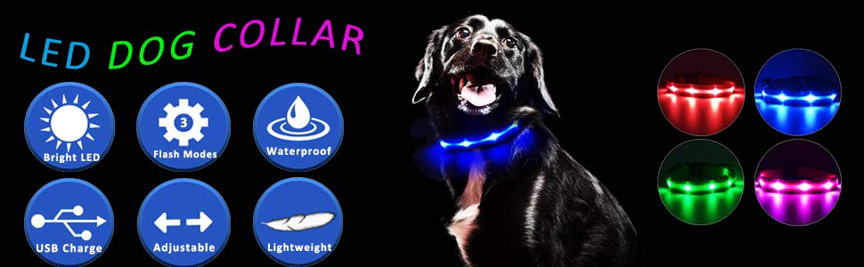MASBRILL Dog Collar Rechargeable LED Dog Collar 100% Waterproof Flashing Lights with USB Outdoor Walking Night Safety Supplies