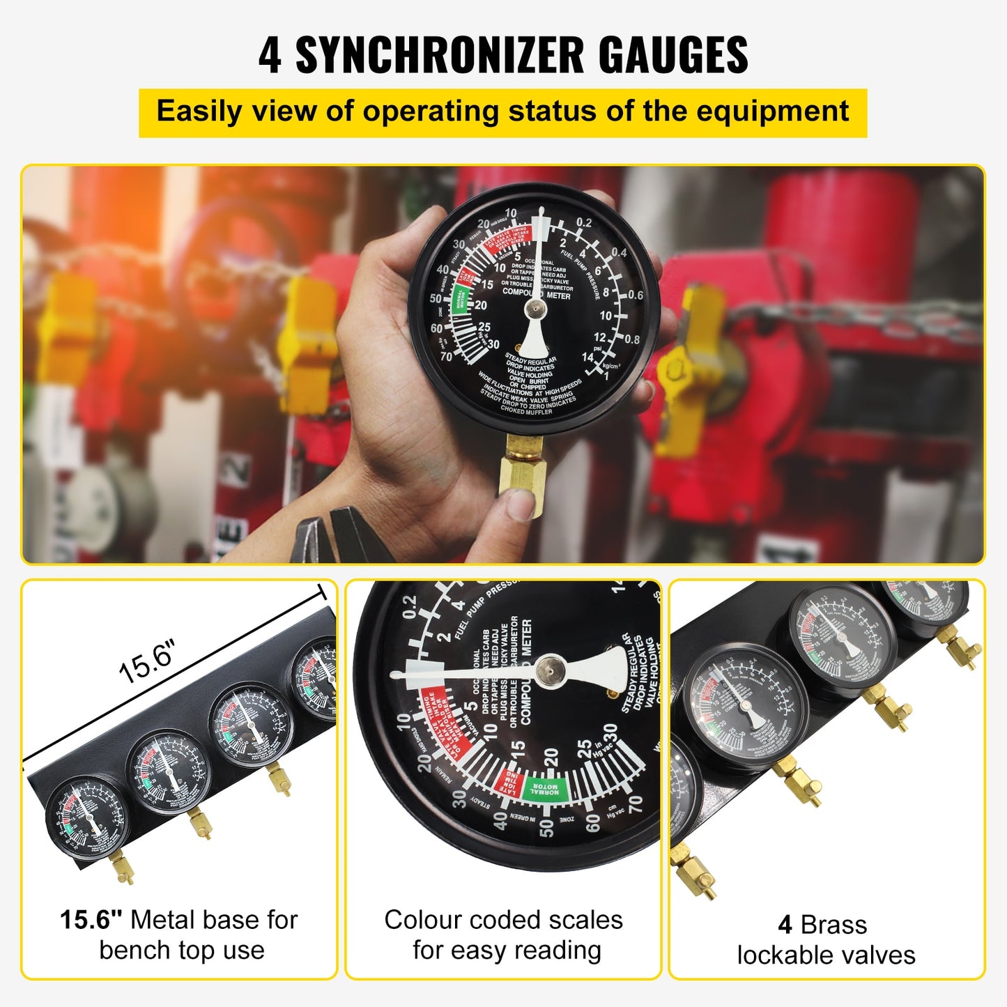 4-Gauge Carburetor Synchronizer Kit: Achieve Perfect Fuel Balance and Performance Tuning for Your Motorcycle with Precision and Ease!