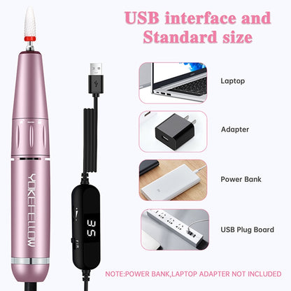 Electric Manicure Machine with 35000RPM Speed, USB Nail Drill for Acrylic Nail Gel Polish, Professional E-file Milling Nail Files Salon Tool