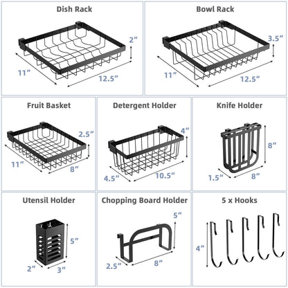 Costway Over Sink Dish Drying Rack 2 Tier Adjustable (21"-39") Length w/ 8 Hooks