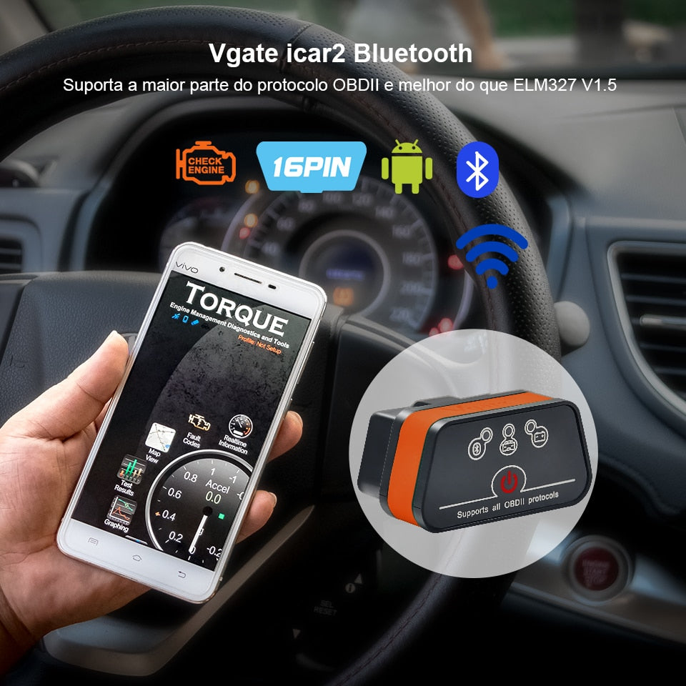 Vgate Icar2 Bluetooth WiFi ELM327 V2.1 Code Reader OBD2 Scanner ELM 327 icar 2 Diagnostic Tool For ios/Android/PC Torque OBDII