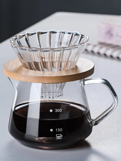 Pour Over Coffee Maker Set Glass Carafe Coffee with Glass Coffee Filter Drip Coffee Maker Set for Home or Office 600ml 300ml