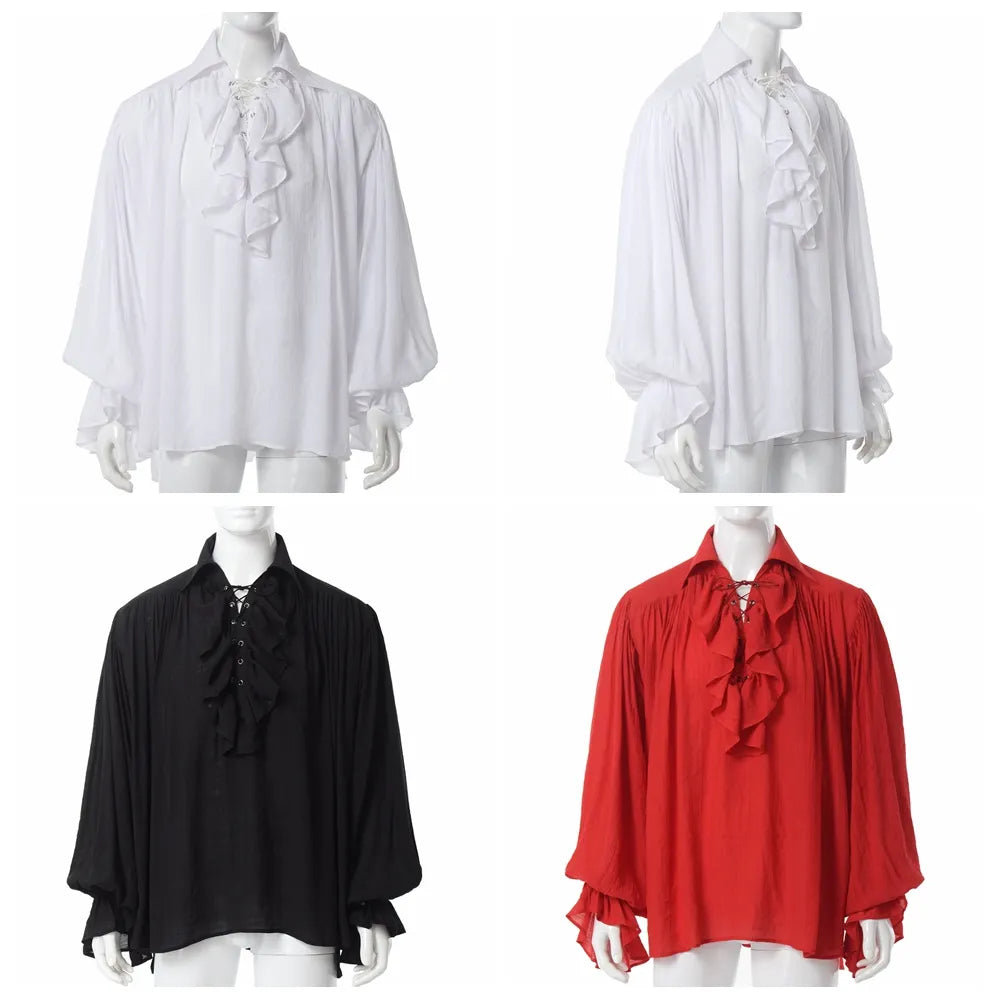 Renaissance Pirate Shirt: Vintage Gothic Frills, Lace-Up, and Medieval Elegance – Perfect for Vampire, Prince, Poet, and Buccaneer Costumes
