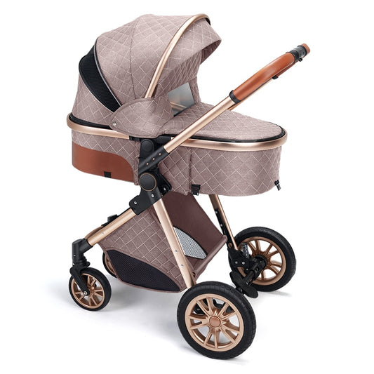 Luxury Leather High Landscape Baby Car: Fashion 3 in 1 Folding Prams Portable Travel Baby Stroller Carriage