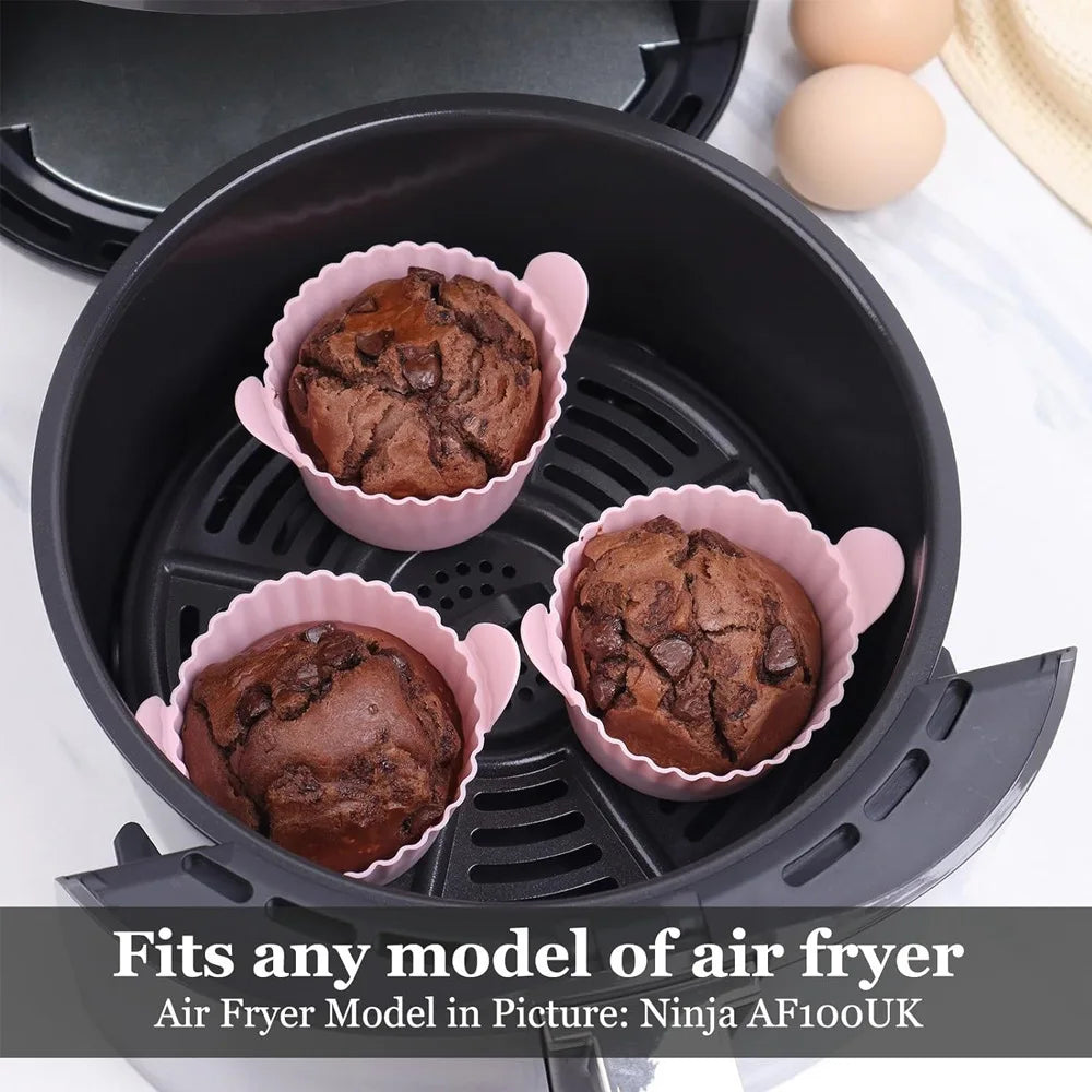 4Pcs Air Fryer Egg Poacher Food Grade Silicone Egg Poaching Cups Non-Stick Round Silicone Ramekins Reusable Silicone Baking Cups