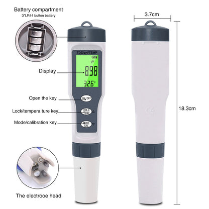 3-in-1 High-Quality pH Meter with TDS/Temp Water Quality Tester Pen - Accurate Conductivity Detector and Purity Monitor Tool