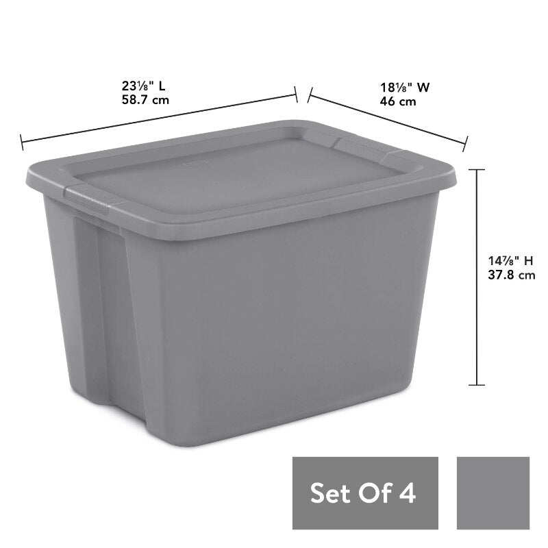 Sterilite 18 Gallon Tote Box Plastic, Gray, Set of 8