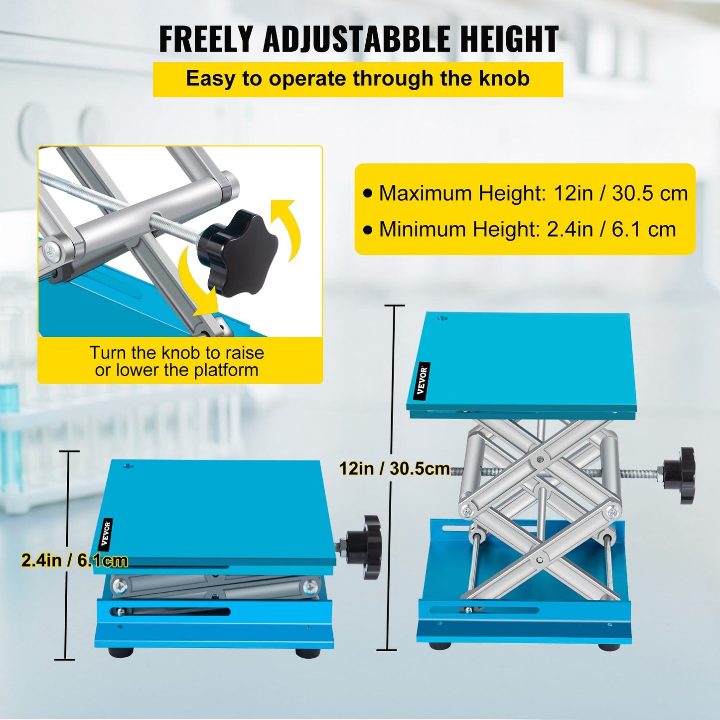 8"X8" Aluminum Laboratory Jack: Precision-Adjustable Lifter Platform for Elevated Workbench Versatility in Carpentry and Lab Settings