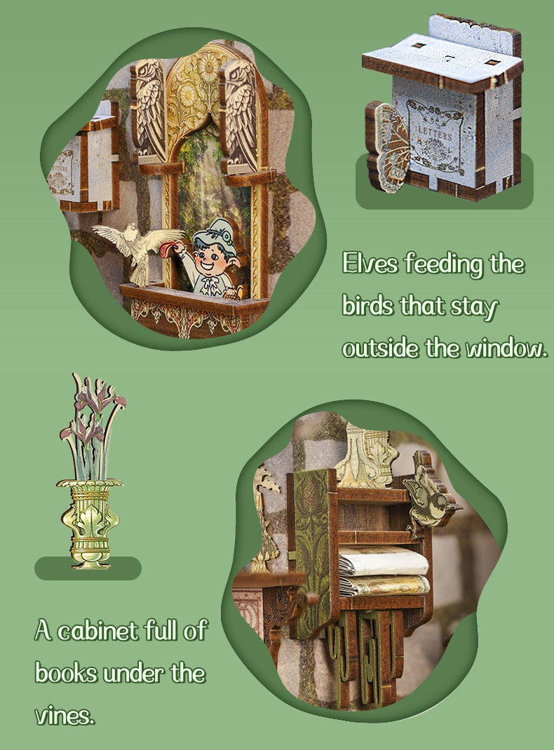 CUTEBEE Mothers Day Gifts DIY Butterfly House Book Nook Kit Dollhouse with Light Eternal Bookstore Bookshelf Insert 3D Bookend