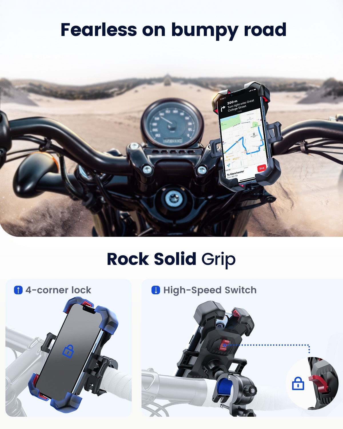 Joyroom Bike Phone Holder - 360° Universal Bicycle Phone Holder for 4.7-7 inch Mobile Phones - Shockproof Bracket with GPS Clip