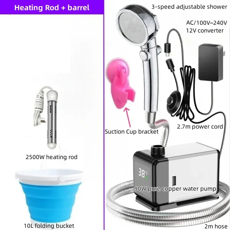 Portable Mobile Simple Shower Household Shower Equipment Outdoor Camping Bathing Electric Water Pump Pure Copper Brushless Motor