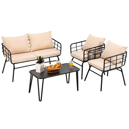 4 Pieces Patio Furniture Set Cushioned Sofa Loveseat Armrest Table for Garden Garden Table and Chair Coffee Tables and Chair Set