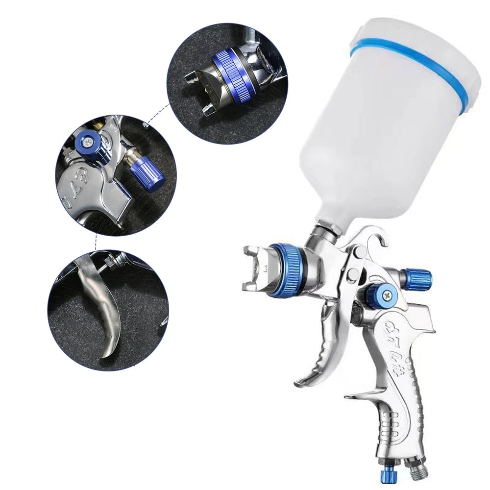 Spray Gun with 600ml Cup, 1.4mm, 1.7mm, 2.0mm Airbrush Nozzle Needle for Painting Cars, Furniture, and Walls