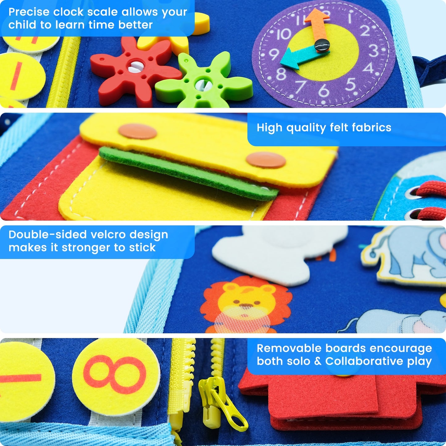 Montessori Busy Board for Toddlers - Early Educational Sensory Toys for Motor Skills, Basic Dressing, Math, Colors, Shapes, Animals, and Weather