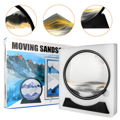 Round Glass 3D Deep Sea Sandscape: Moving Sand Art Picture for Relaxing Desktop Home Office Decoration