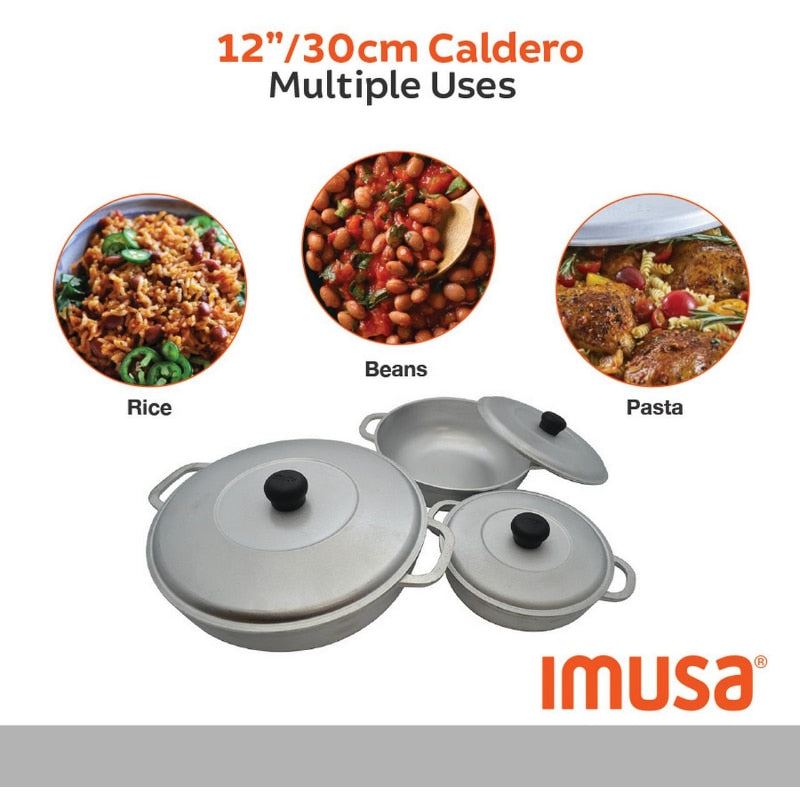 Imusa 3 Piece Colombian Cast Aluminum Caldero or Dutch Oven Set with Lid