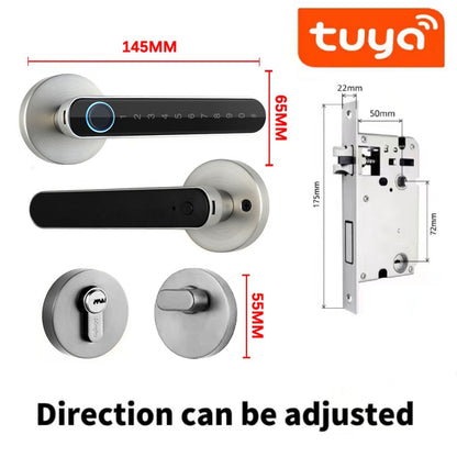 Tuya Biometric Fingerprint Smart Door Lock Password Electronic Digital Lock Keyless Entry Door Knobs Lock for Bedroom Home