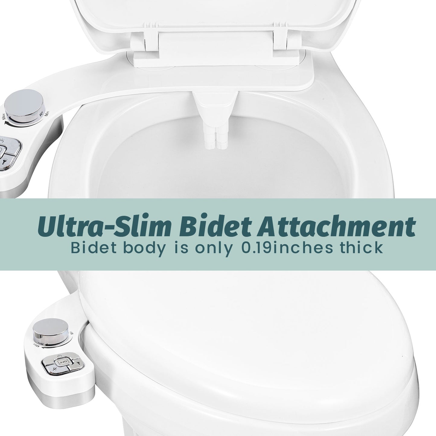Hygienic Non-Electric Button Bidet - Dual Nozzle Fresh Water Toilet Seat Attachment with Self-Cleaning and Frontal/Rear Wash Functions