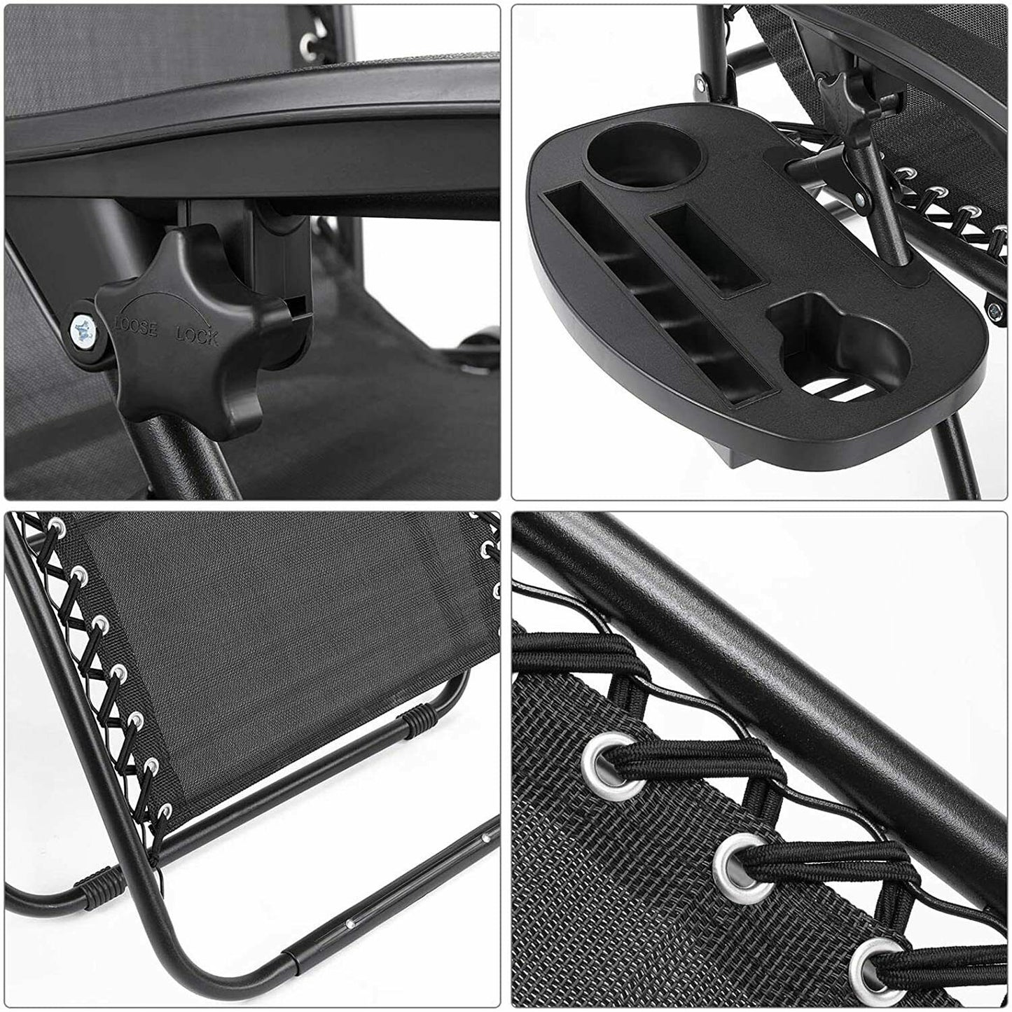 2PC Garden Sun Lounger Set with Table Folding Flexible Adjustable Zero Gravity Recliner Chair Seat Indoor/Outdoor 2 Colors