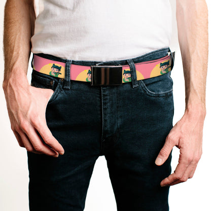 Web Belt Blank Black Buckle - The Apothecary Diaries Chibi Maomao Cat Pose Pink/Yellow Webbing
