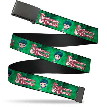 Web Belt Blank Black Buckle - THE APOTHECARY DIARIES Maomao Grinding Pose and Title Logo Greens Webbing