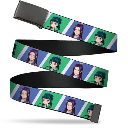 Web Belt Blank Black Buckle - The Apothecary Diaries Jinshi and Maomao Pose Blocks White/Blue/Green Webbing