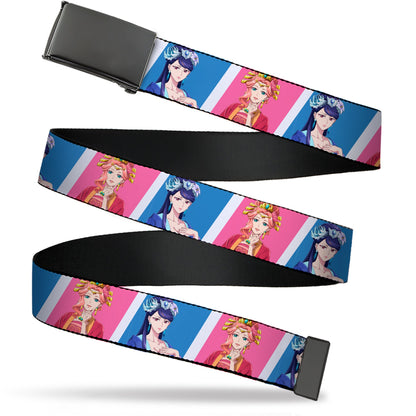 Web Belt Blank Black Buckle - The Apothecary Diaries Gyokuyo and Lihua Pose Blocks White/Pink/Blue Webbing