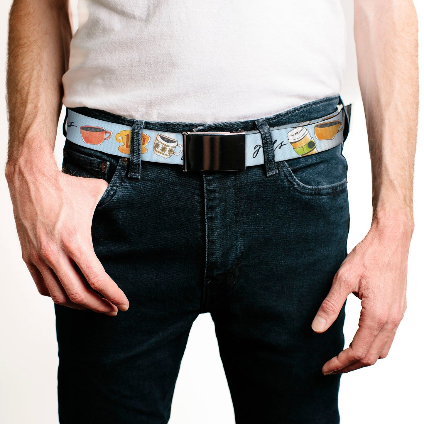 Web Belt Clasp Buckle - GILMORE GIRLS Luke's Coffee Shop Icons and Script Blue Webbing